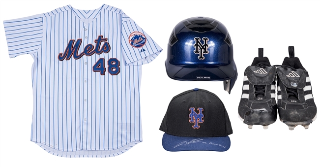 Lot of (4) Aaron Heilman 2006-2007 Game Used New York Mets Home Jersey, Batting Helmet, Cap (signed) & Adidas Cleats (MLB Authenticated & Mets-Steiner)
